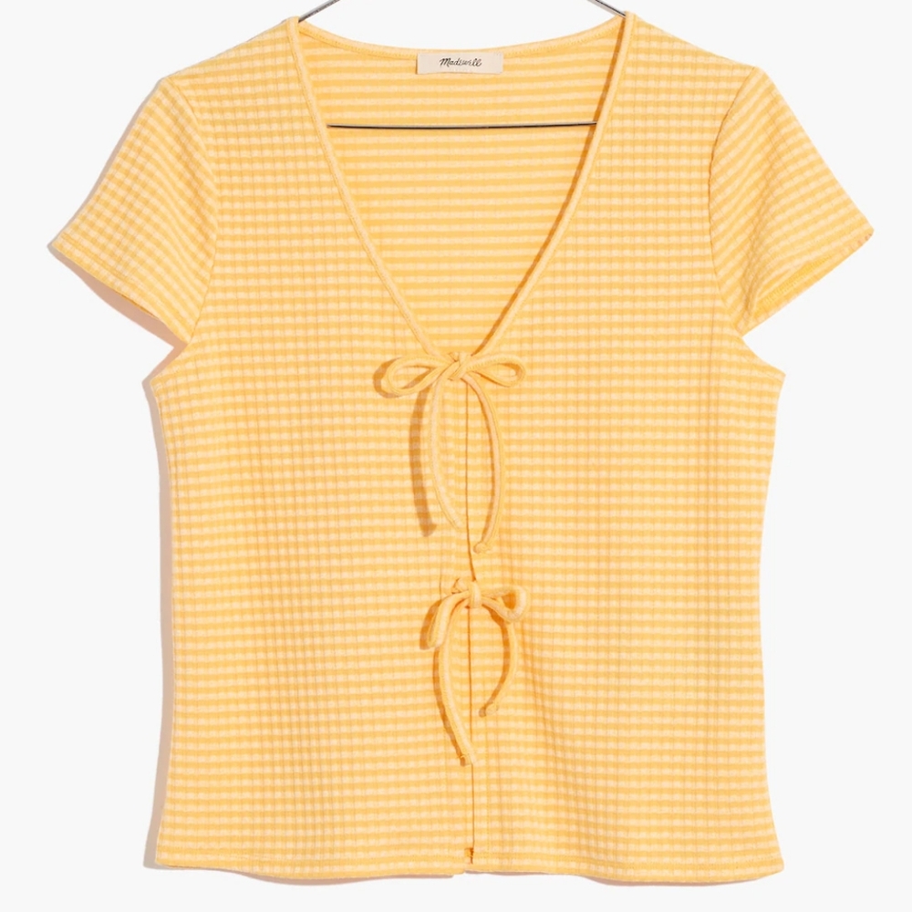 MADEWELL Gingham Bow-Front Tee Yellow Size XS